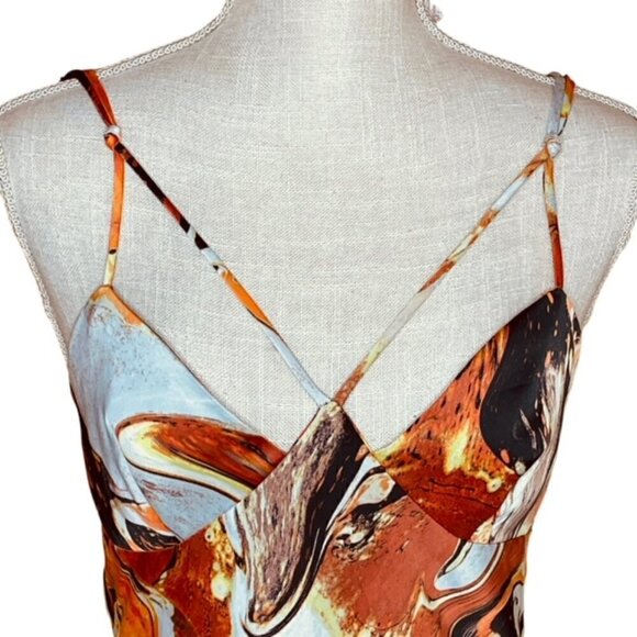 URBAN OUTFITTERS Pretty Please Silky Cut Out Mini Dress in Warm Toned Marble NWT - Picture 5 of 9